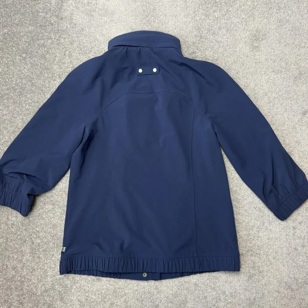 Chico's Zenergy Jacket Womens 0 Small Navy High Neck Stretch Zip Snap Raglan